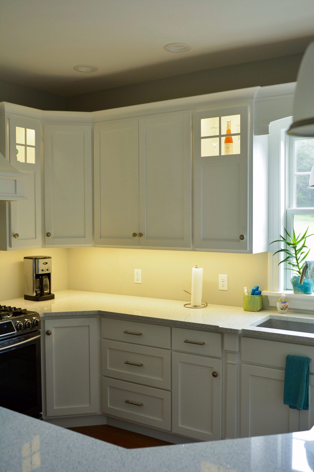 Kitchen Cabinets Remodeled Kitchen with Lighted Cabinetry and Glass Windowed Cabinets